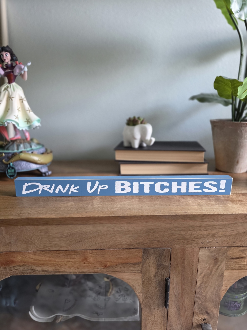 Blue "Drink Up Bitches!" Lightweight Decorative Bar Sign- 17.75" Long, Unbranded